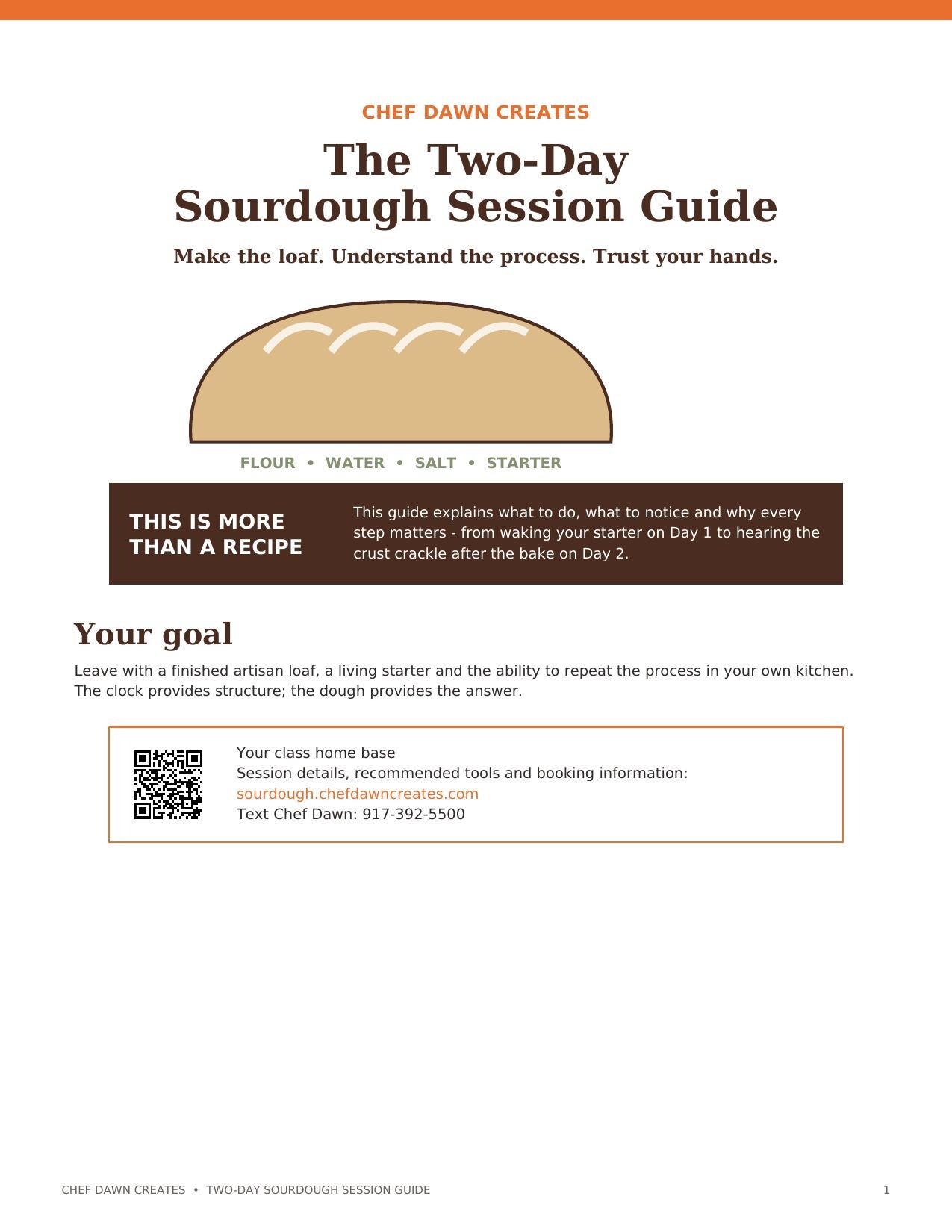 Cover page of Chef Dawn's Two-Day Sourdough Session Guide