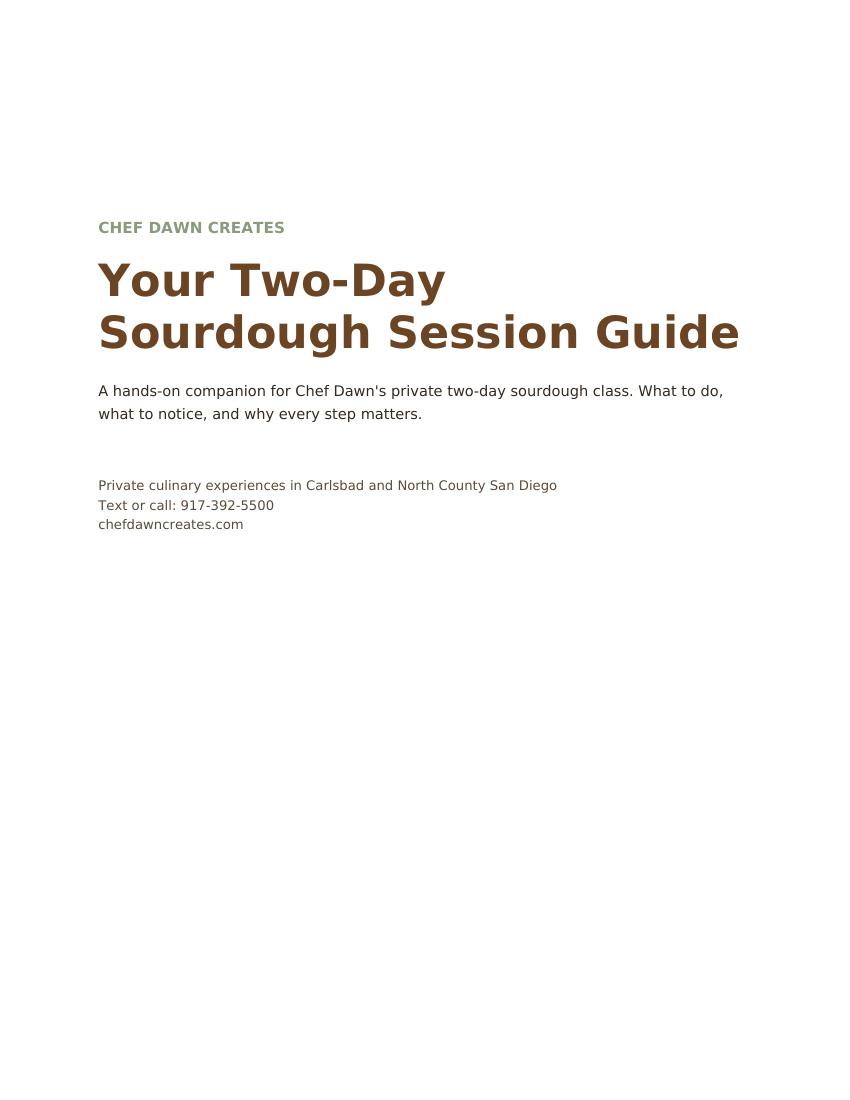 Cover page of Chef Dawn's Two-Day Sourdough Session Guide